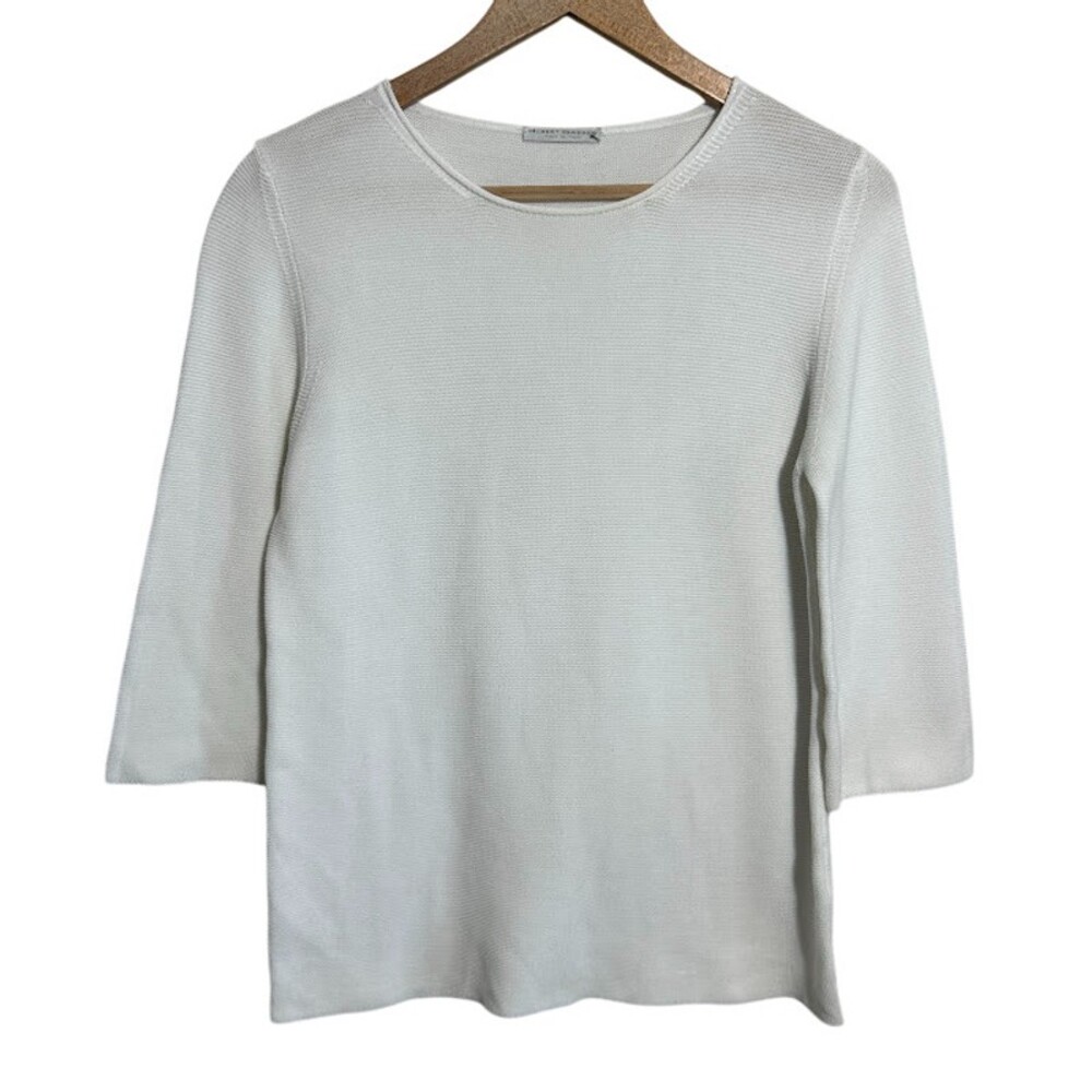 Hubert Gasser Womens Knit Top S White 3/4 Sleeve Popover Sweater Made in Italy